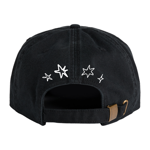 Black James Marriott cap with white star designs.