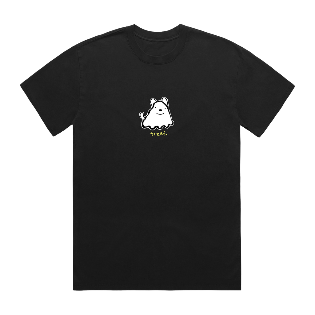 Black t-shirt with a white ghost graphic